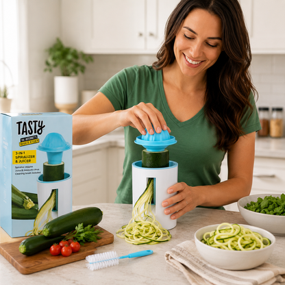 TASTY 3-in-1 Spiralizer & Juicer – Vegetable Spiralizer, Citrus Juicer & Measuring Cup