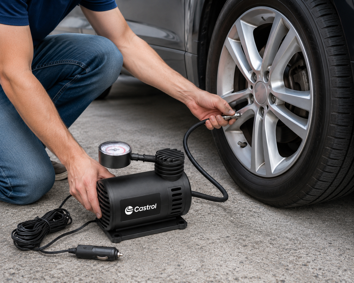 Castrol 12V Portable Air Compressor – 300 PSI Tire Inflator
