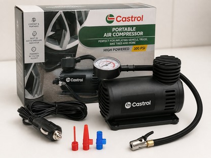 Castrol 12V Portable Air Compressor – 300 PSI Tire Inflator