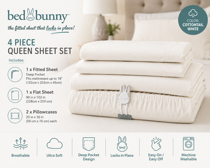 Bed Bunny Queen 4-Piece Sheet Set – Cottontail White