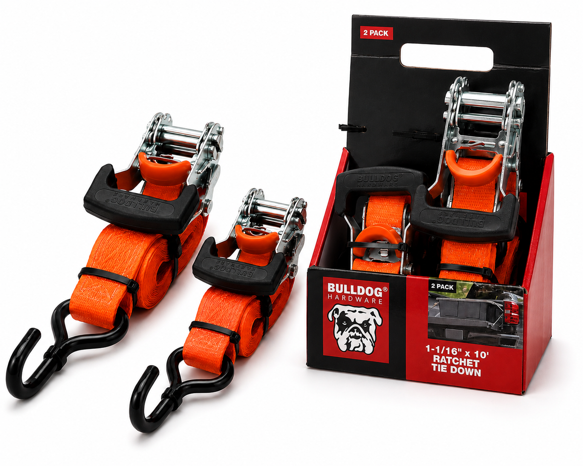 Bulldog Hardware Ratchet Tie Down Straps – 2 Pack, 1-1/16" x 10'