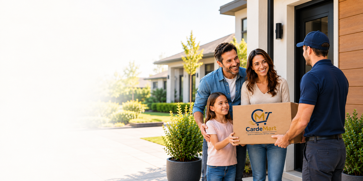 Familia recibiendo un paquete de CardeMart