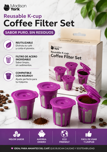 Madison York Reusable K-Cup Coffee Filter Set – 4 BPA-Free Reusable Coffee Filters