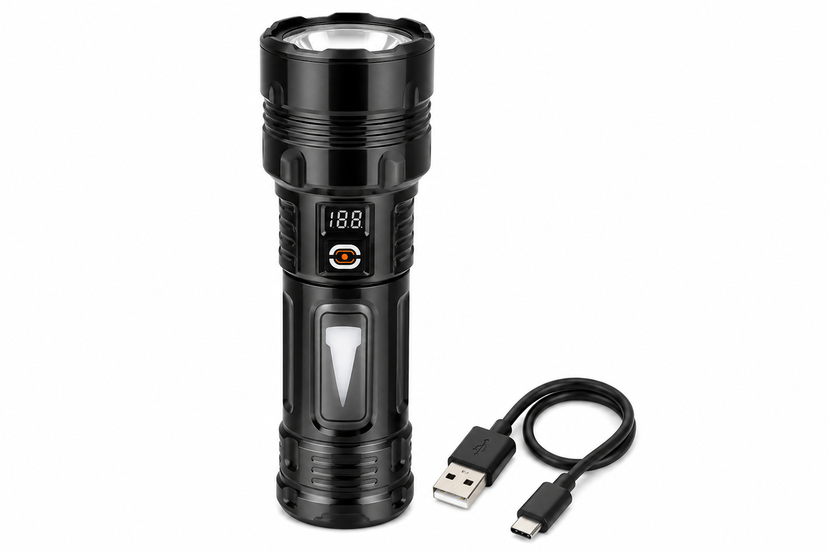 Farpoint Rechargeable Dual Beam Flashlight – 500 Lumens with Digital Display