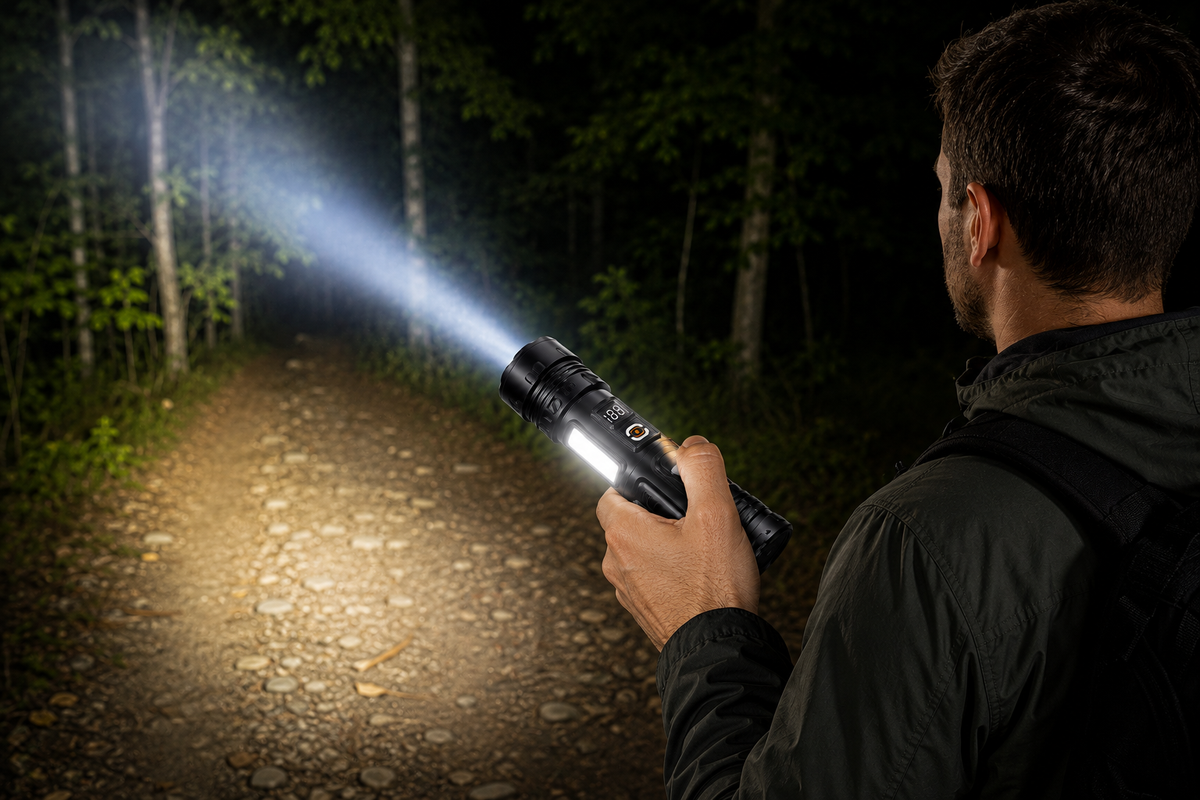 Farpoint Rechargeable Dual Beam Flashlight – 500 Lumens with Digital Display
