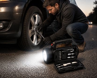 Castol 2-in-1 Roadside Flashlight & 18-Piece Tool Set