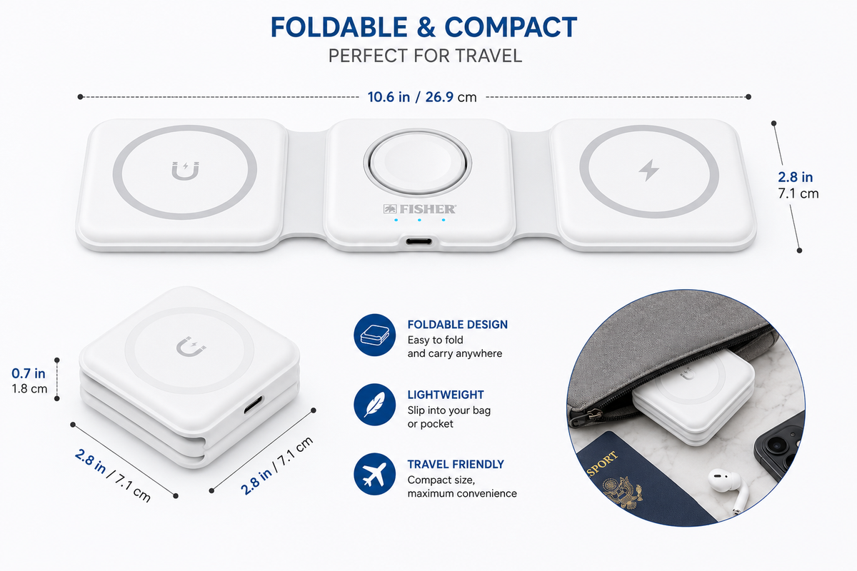 Fisher 3-in-1 Foldable Wireless Charging Pad – 15W Fast Charge