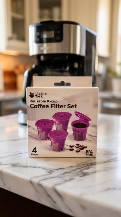 Madison York Reusable K-Cup Coffee Filter Set – 4 BPA-Free Reusable Coffee Filters