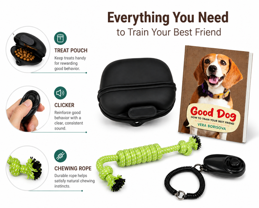 Good Dog Training Book & Kit – Clicker, Treat Pouch & Chewing Rope