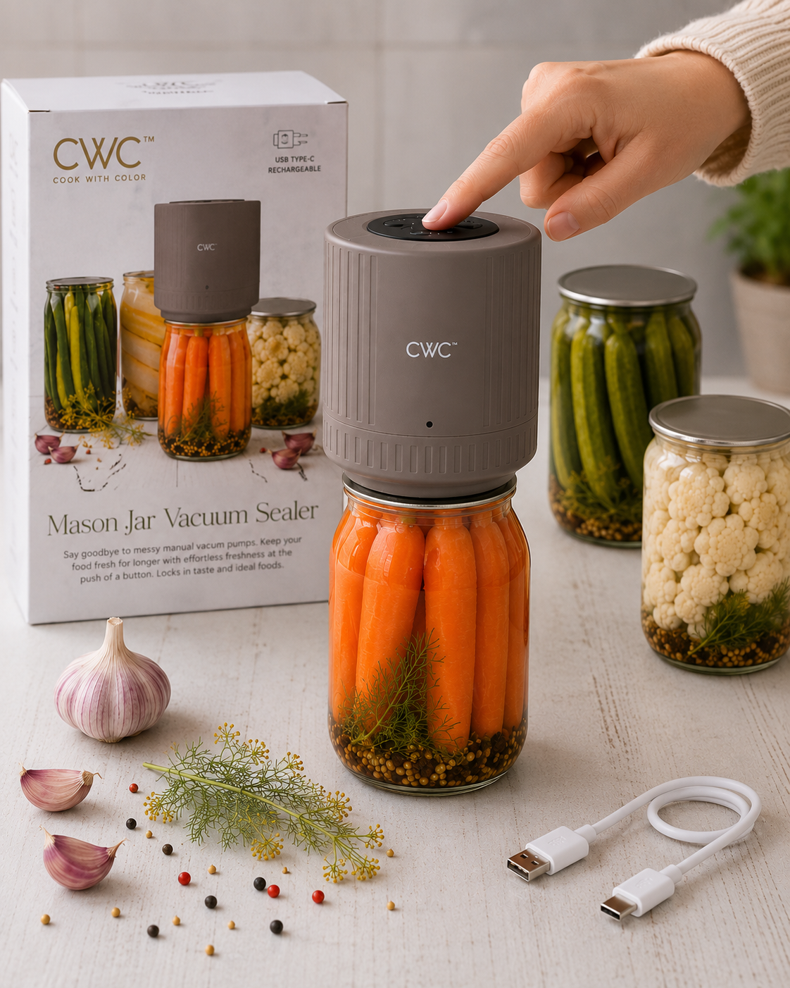CWC Mason Jar Vacuum Sealer Kit – USB Rechargeable