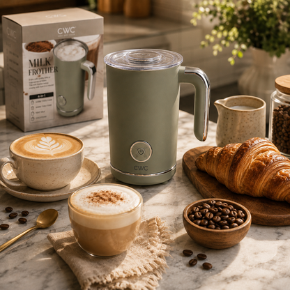 CWC Electric Milk Frother – 4-in-1 Automatic Milk Frother & Milk Warmer – Hot & Cold Foam