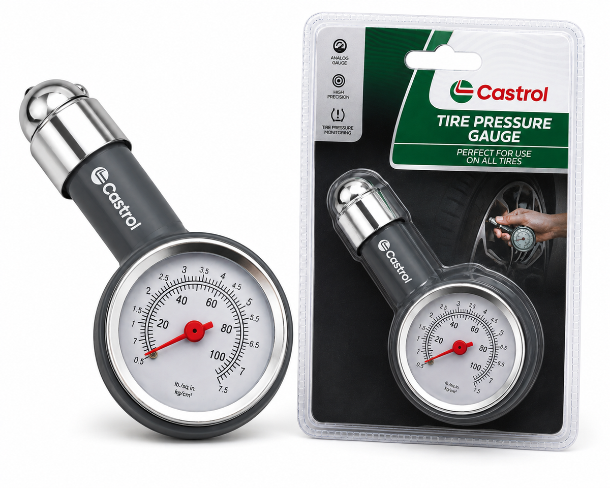 Castrol Analog Tire Pressure Gauge – High Precision 100 PSI