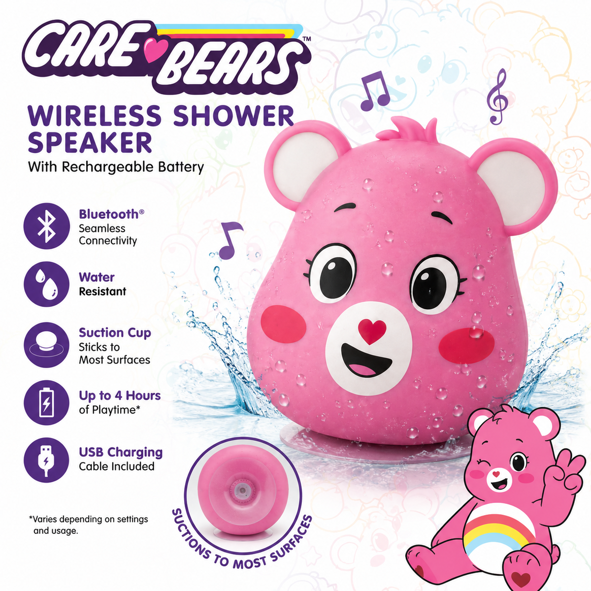 Care Bears Cheer Bear Wireless Shower Speaker – Bluetooth Rechargeable